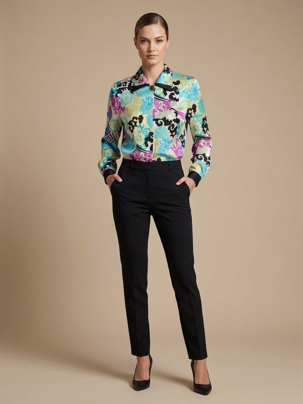 Louis Feraud Multicolor Printed Jean Jacket in Blue, Yellow & Purple